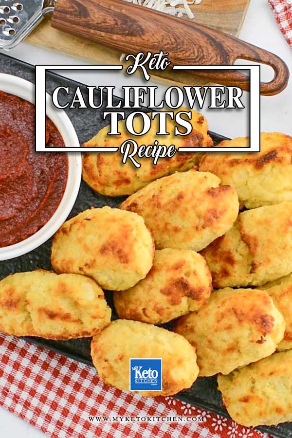 Keto Cauliflower Tots on a platter with marinara sauce