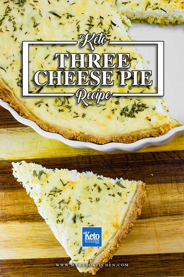 Keto Three Cheese Pie with a slice removed