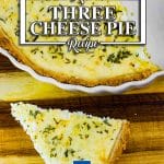 A slice of keto cheese pie next a plate and the rest of the pie.