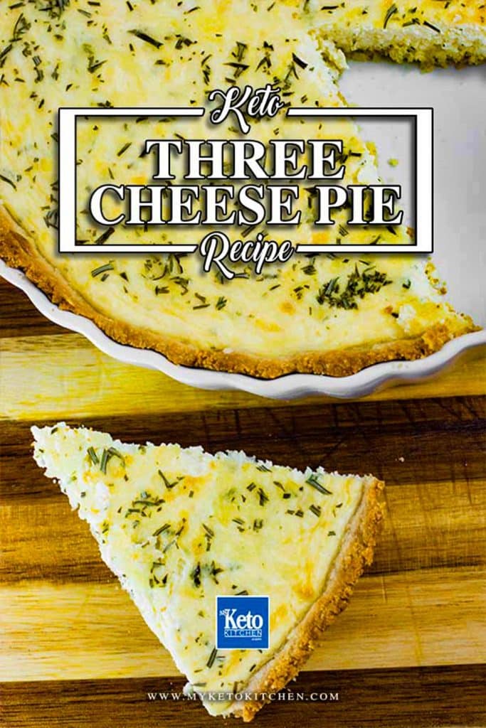 A slice of keto cheese pie next a plate and the rest of the pie.