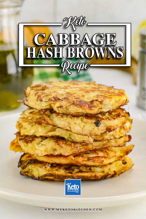 Keto Cabbage Hash Browns stacked on a plate