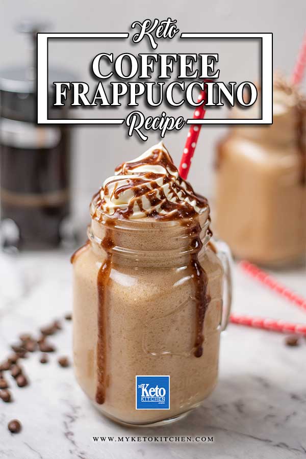 Keto Coffee Frappuccino topped with whipped cream and chocolate sauce in a glass