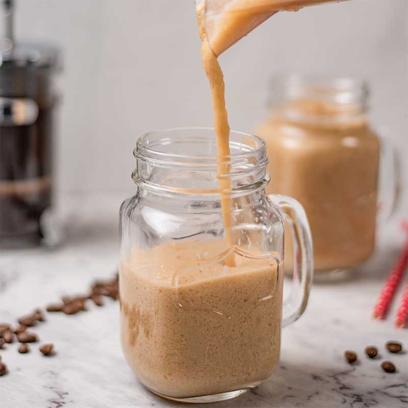 Keto Coffee Frappuccino being poured into a glass