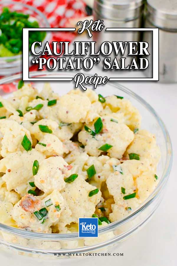 Keto Cauliflower "Potato" Salad in a glass bowl