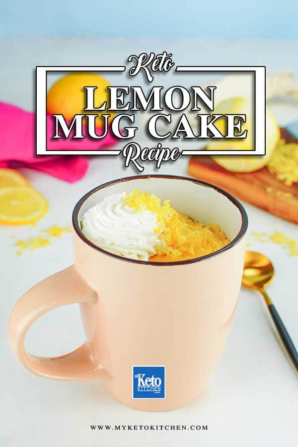 Keto Lemon Mug Cake in a pink mug