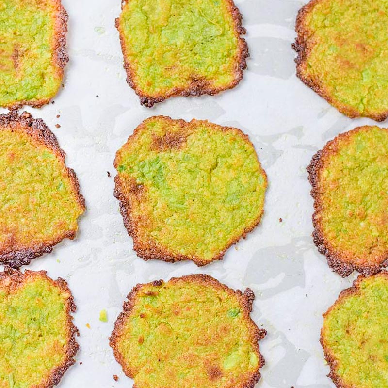 Avocado chips on baking paper.