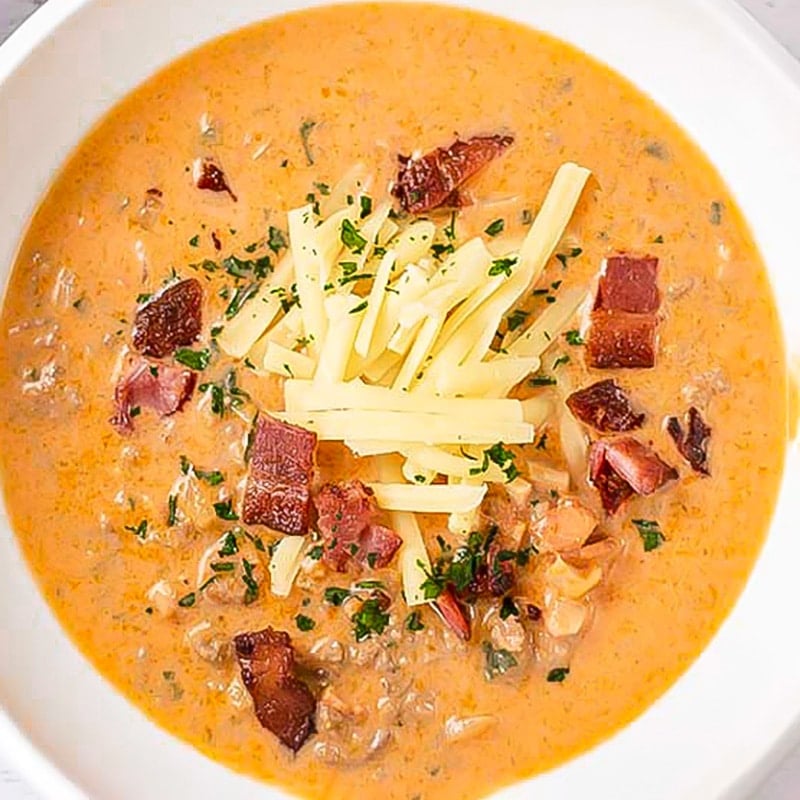 Keto Cheeseburger Soup with Bacon Recipe