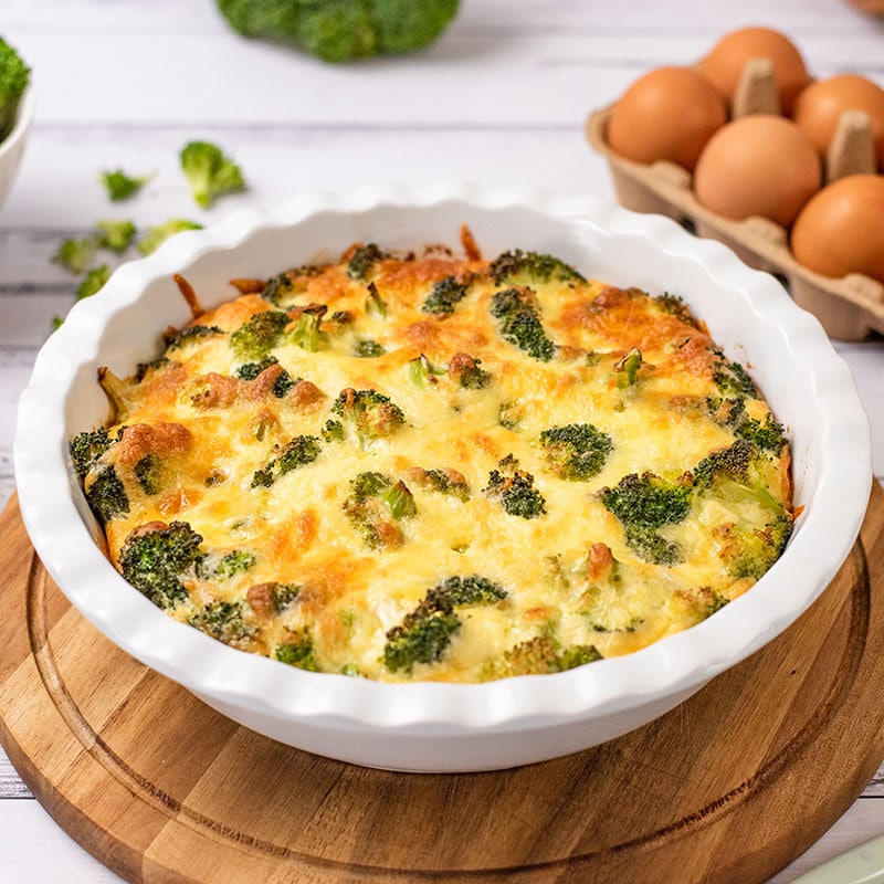 Keto Crustless Broccoli Quiche in a pie dish