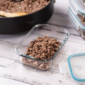 Keto Basic Ground Beef in containers for storage