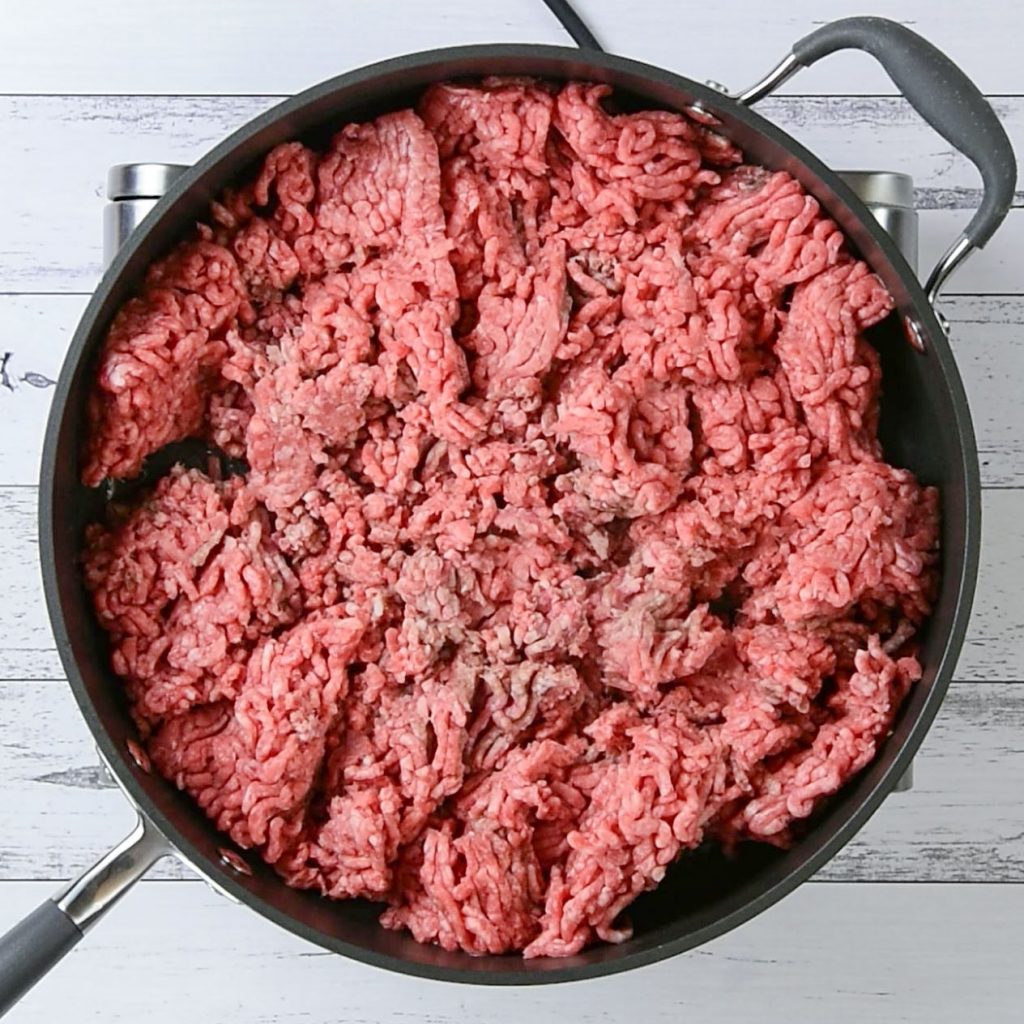 Keto Basic Ground Beef Ingredients in a frying pan