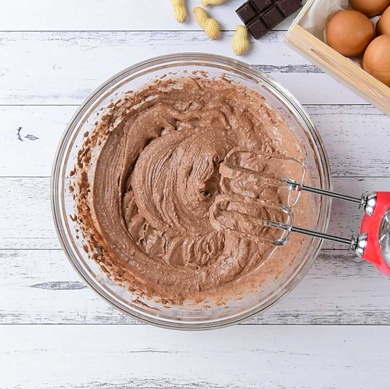 Keto Chocolate Peanut Butter Cupcakes Ingredients in a mixing bowl