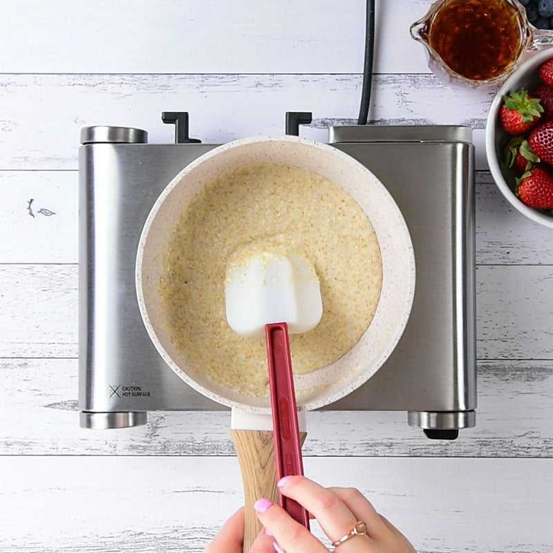 Keto Oatmeal Ingredients simmering in a saucepan