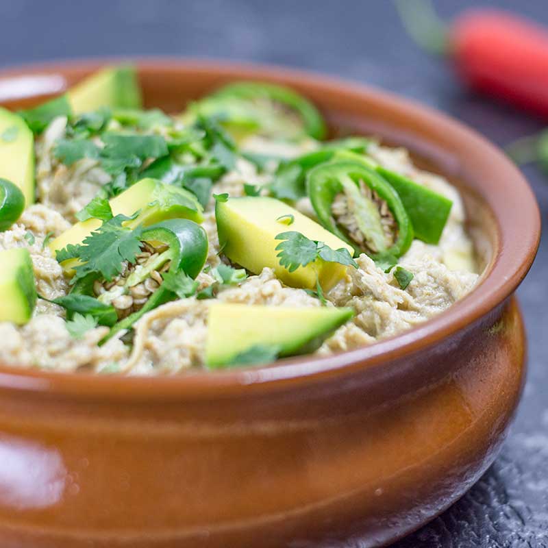 Keto White Chili in a terracotta bowl