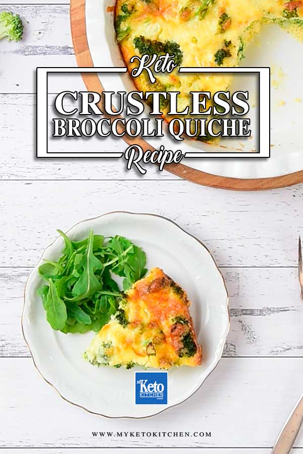 A slice of Low Carb Crustless Broccoli Quiche on a plate