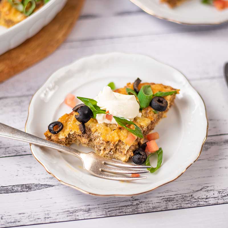 Keto Taco Casserole slice on a plate