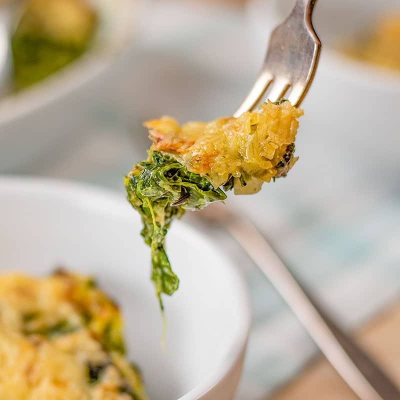 A forkful of Keto Spinach Gratin