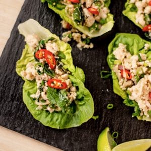 Keto Thai Chicken Larb in lettuce cups