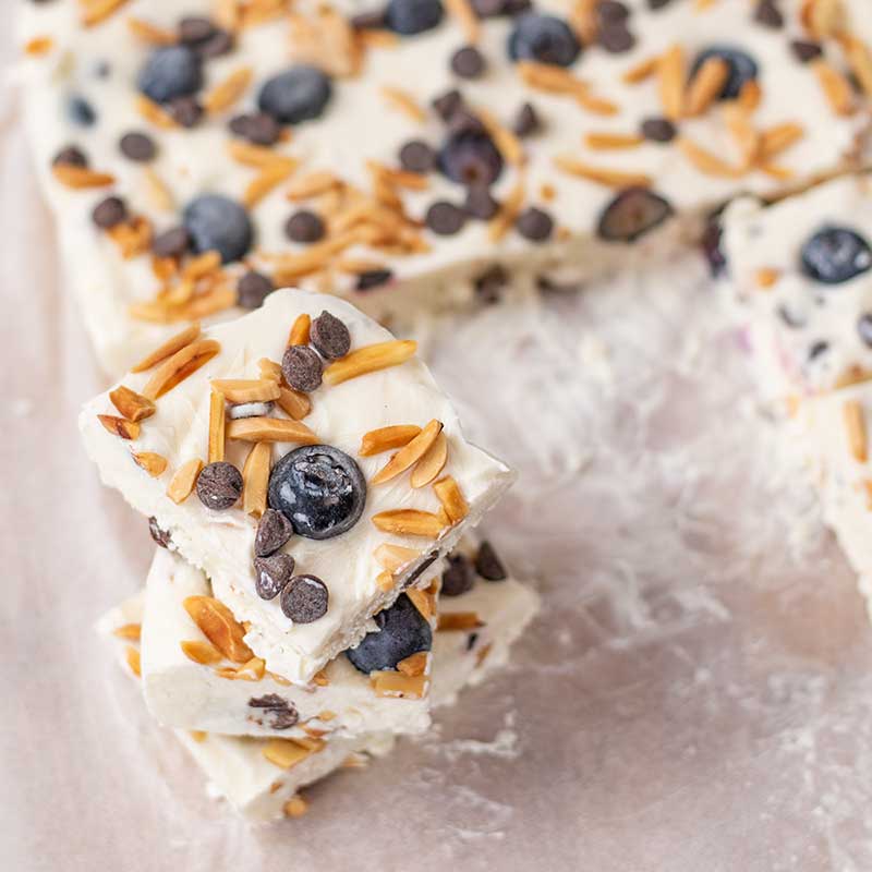 A stack of Keto Blueberry Yogurt Bars