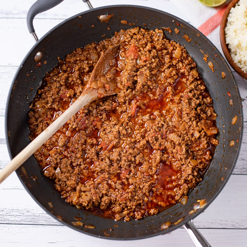 Keto Chili Con Carne Ingredients cooked in a large saucepan