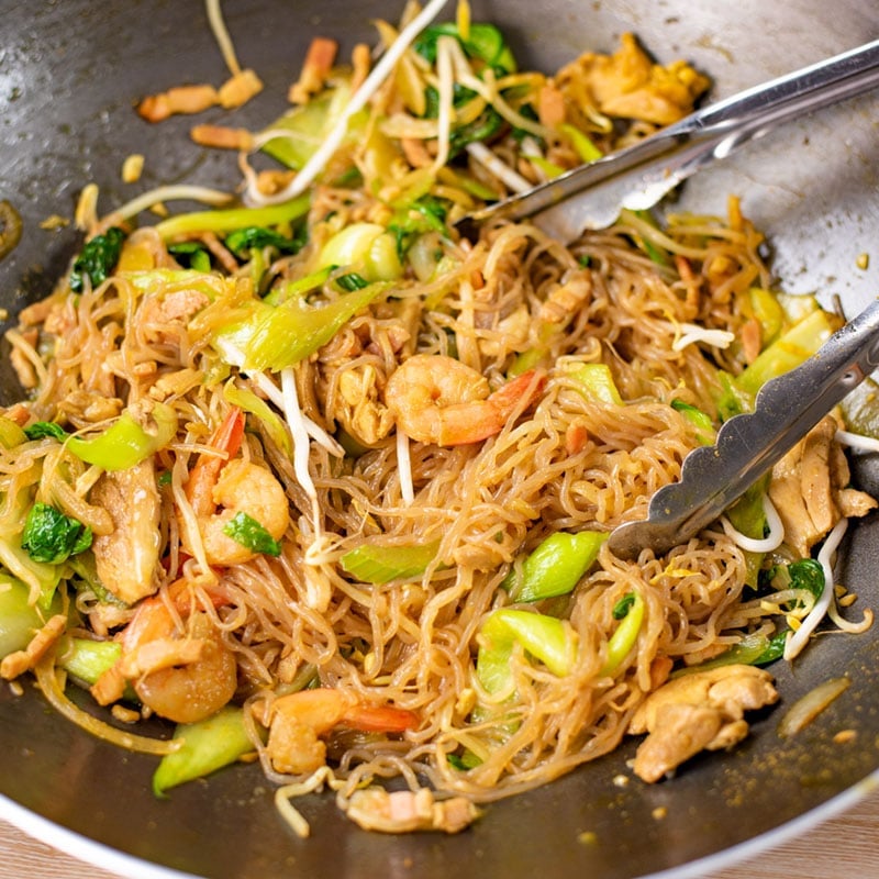 Keto Singapore Noodles tossed in a wok