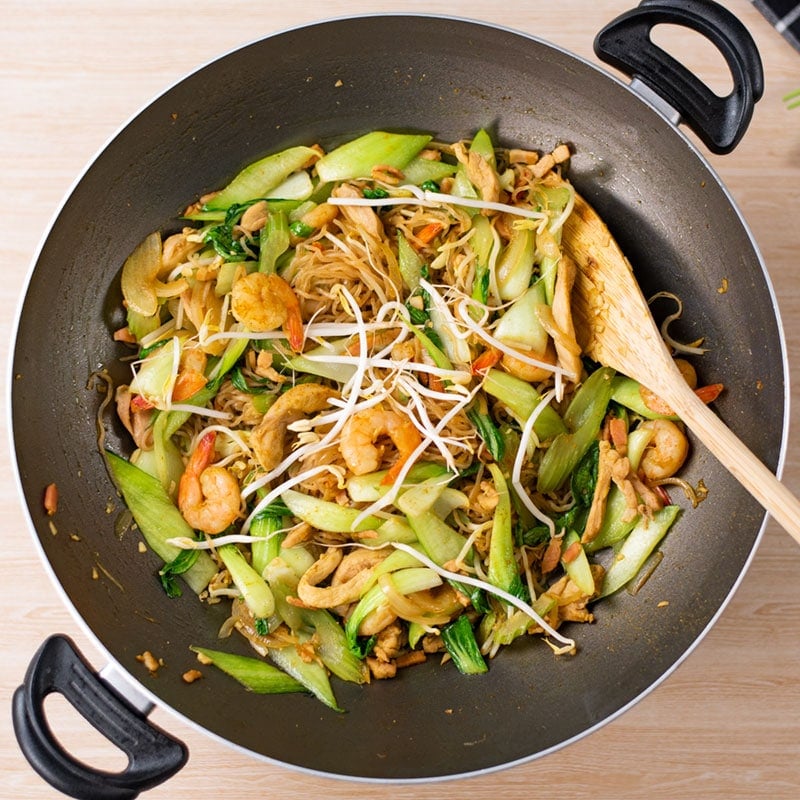 Keto Singapore Noodles Ingredients in a wok