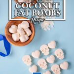 Low Carb Coconut Fat Bombs on a blue background