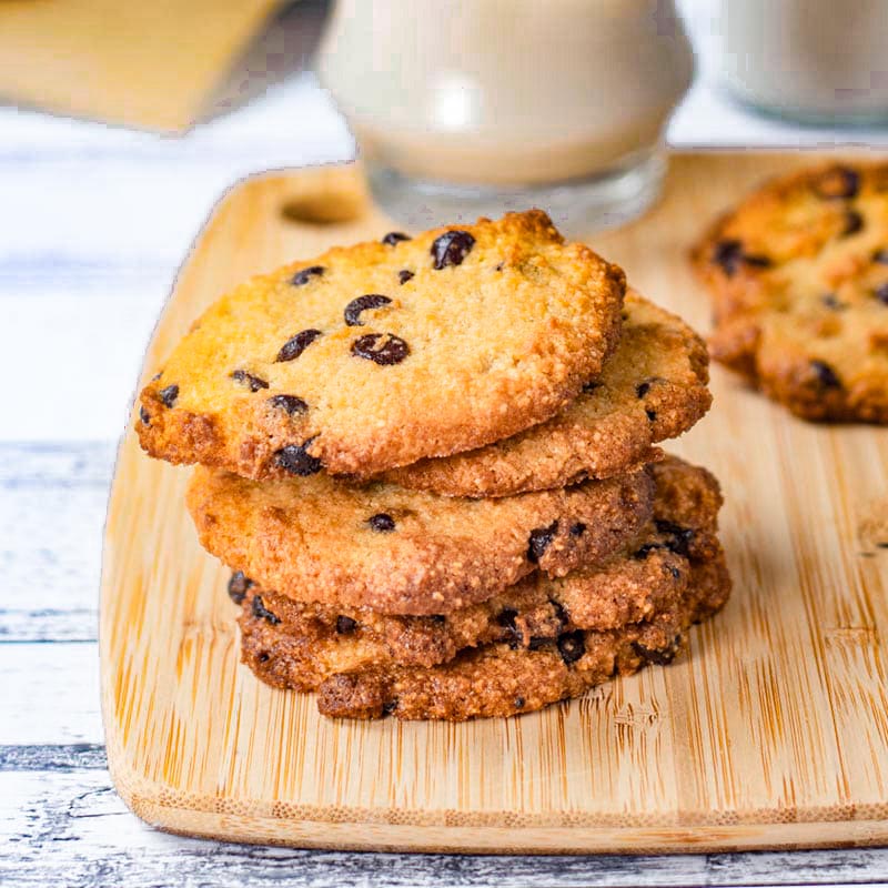 Keto chocolate chip cookies on a plate