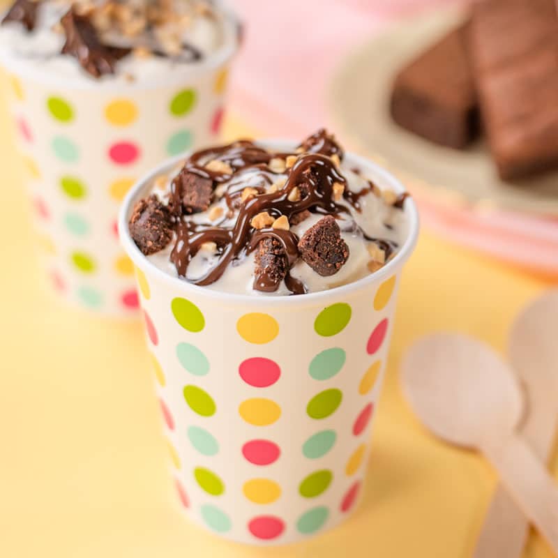 Keto Brownie McFlurry in a spotted cup
