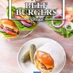 Keto Cheeseburgers sitting on a wooden table