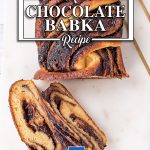 Keto Chocolate Babka with 2 slices cut off and placed to the left side
