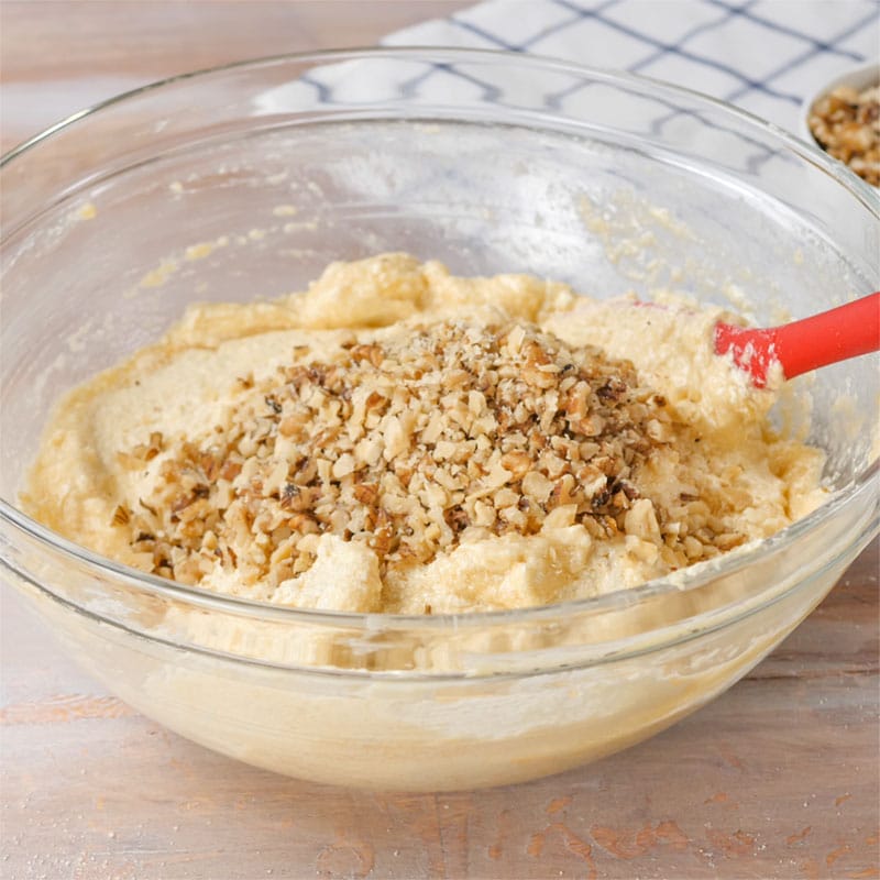 Keto Walnut Cake Ingredients in a glass mixing bowl.