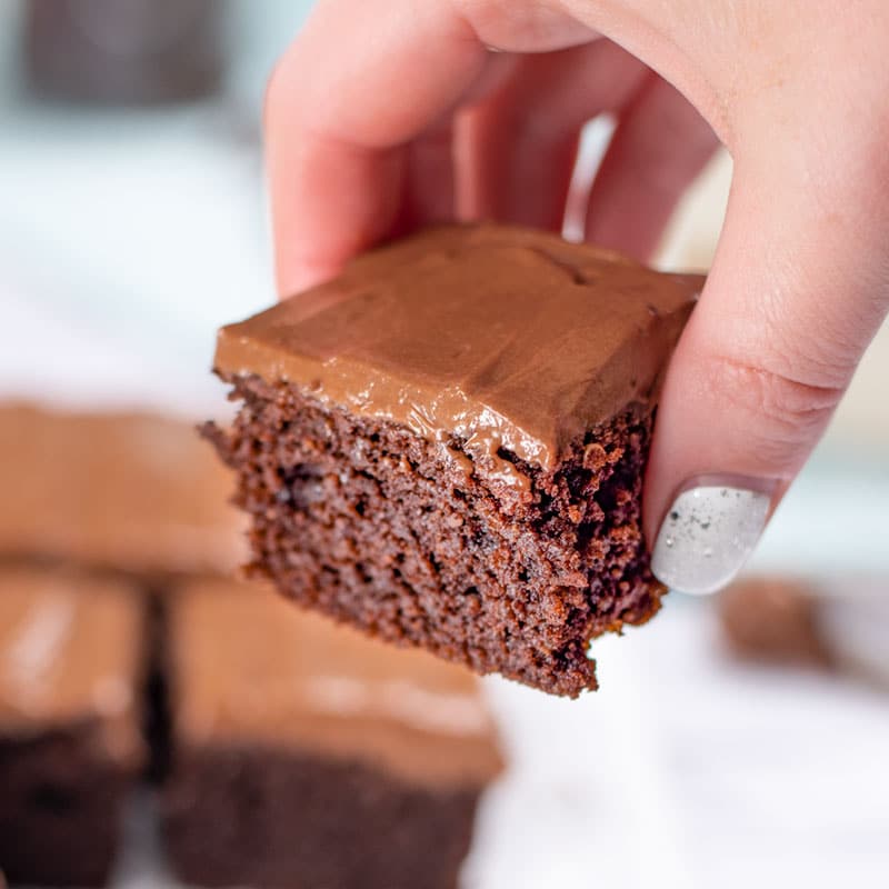 A slice of Keto Chocolate Banana Cake being picked  up