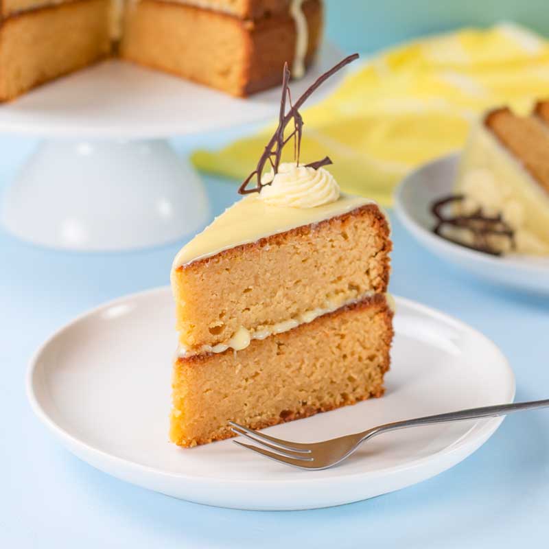  A slice of Keto Caramel Mud Cake on a white plate.