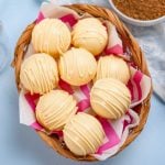 Keto White Chocolate Coffee Bombs in a basket.