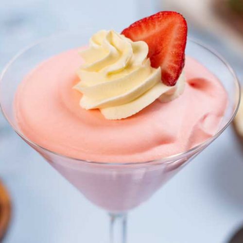 Strawberry Whipped Jello in a martini glass.