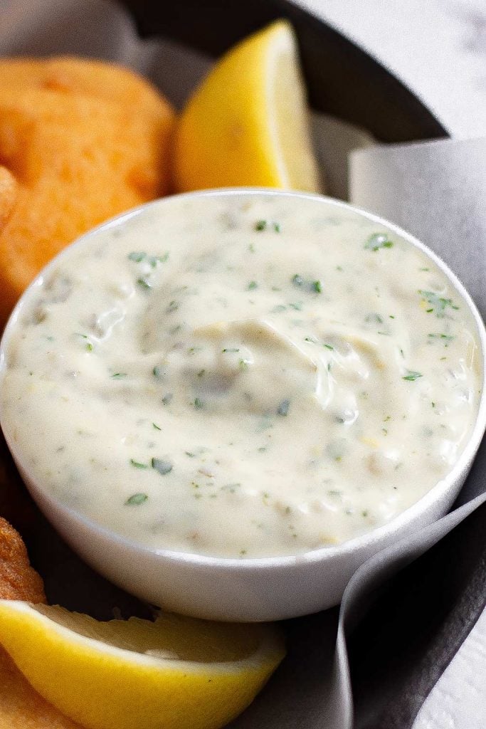 Keto tartar sauce in a serving bowl.