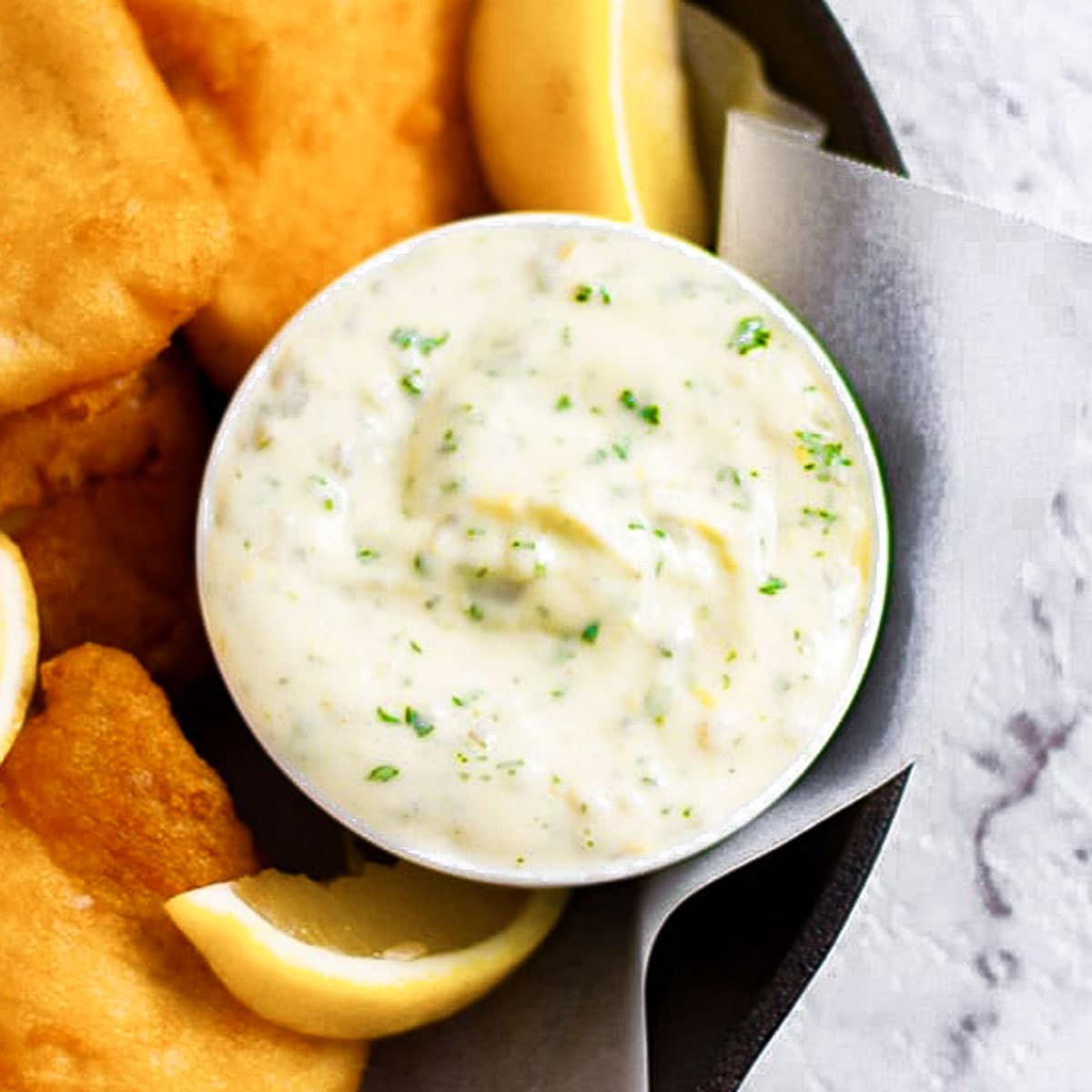 Keto tartar sauce in a serving bowl.