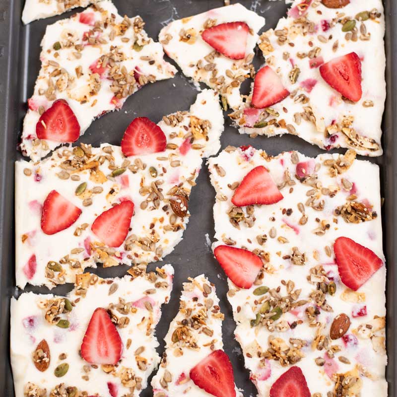 Keto Strawberry Yogurt Bark on a tray.