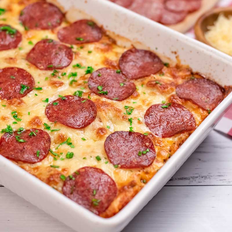 Keto Chicken Pizza Casserole.