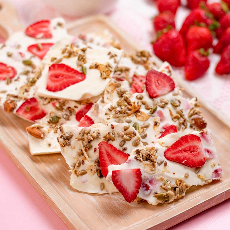Keto Strawberry Yogurt Bark on a platter.