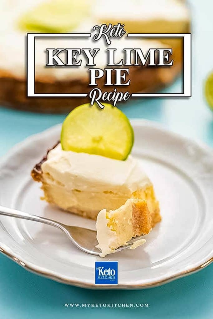 Slice of keto key lime pie on a plate.