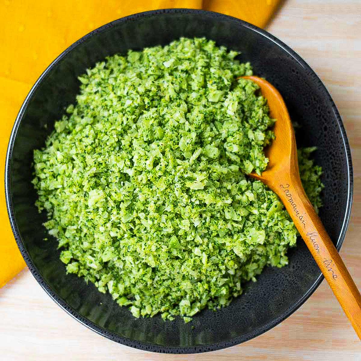 Broccoli rice in a frying pan.