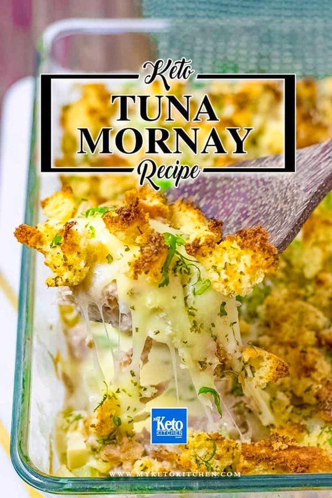 Keto tuna casserole in a glass casserole dish.