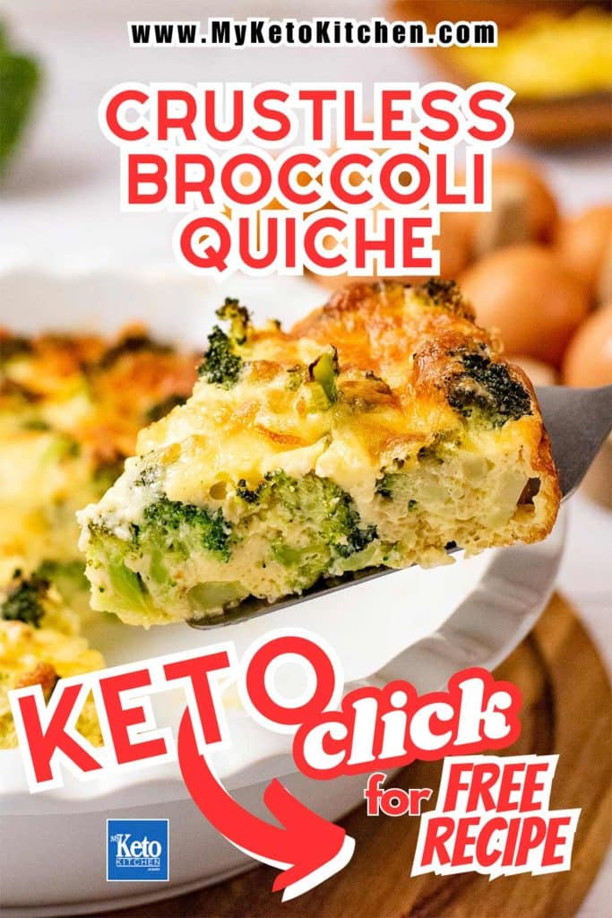 Keto crustless quiche with broccoli and cheese slice.