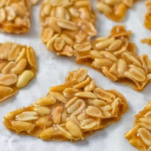 Keto peanut brittle on baking paper.