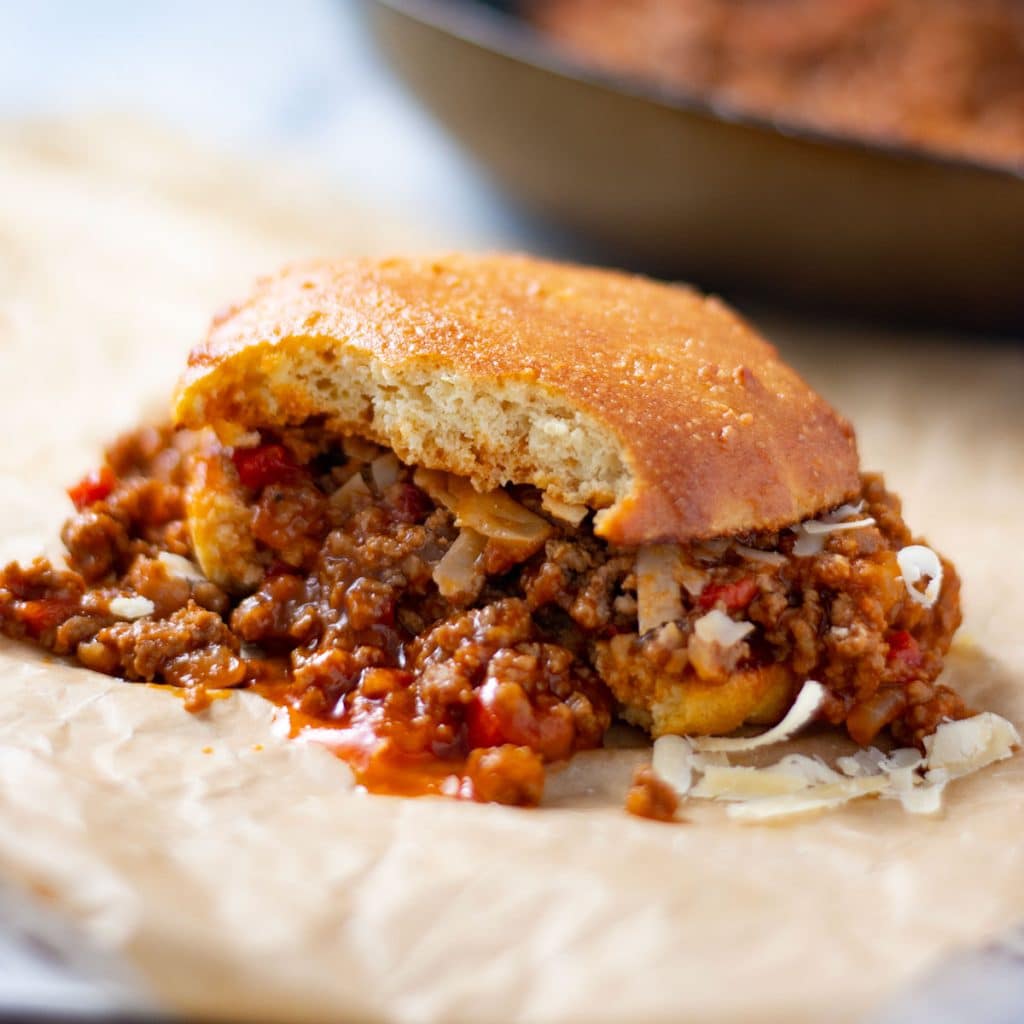 Keto sloppy joe on baking paper.