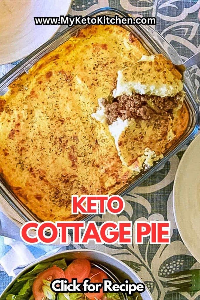 Keto cottage pie in a baking dish.