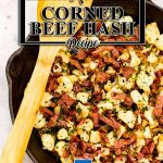 Keto corned beef hash in a cast iron skillet.