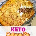 Keto cottage pie in a baking dish.