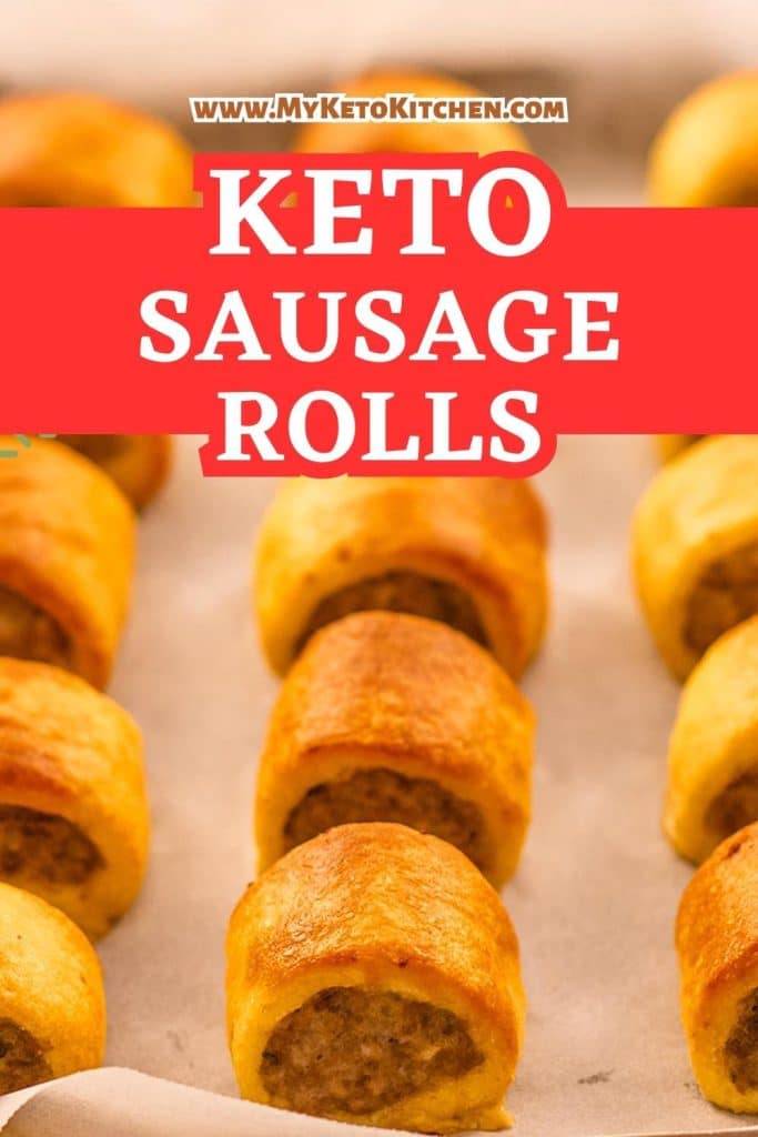 Keto sausage rolls on a sheet pan.